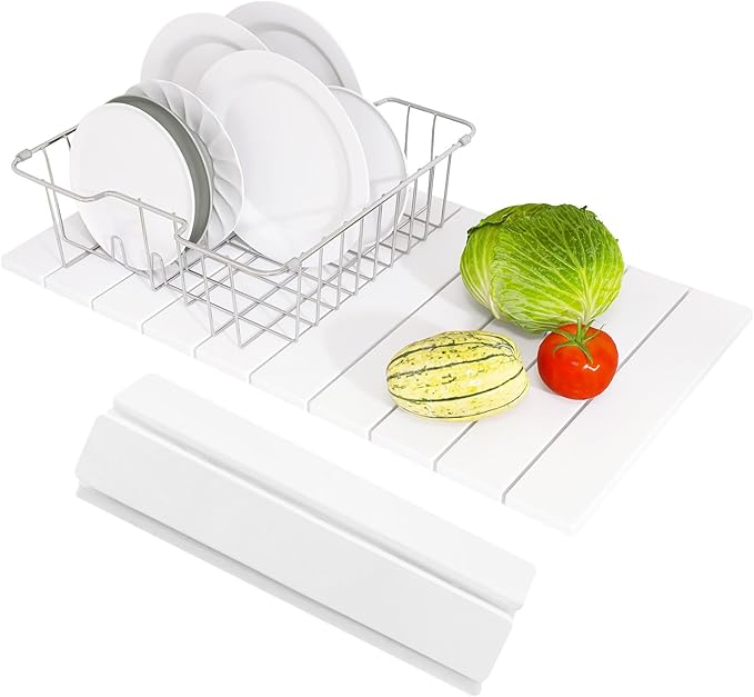 Hopegiver Stone Drying Mat for Kitchen Counter, 24" x 16" Quick Dry Diatomaceous Earth Dish Drying Mat, Super Absorbent, Non-Slip & Foldable, Modern White Countertop Mat (White,24''x16'')