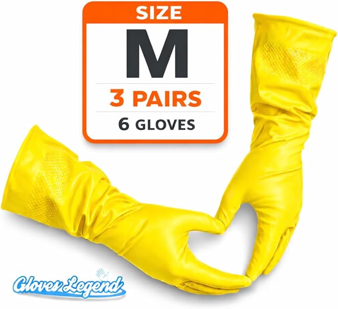 Yellow Household Kitchen Cleaning Dishwashing Reusable Gloves - Medium & Small