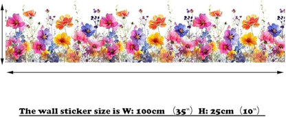 Runtoo Watercolor Flower Wall Corner Stickers Floral Garden Baseboard Skirting Line Wall Decals for Bedroom Nursery Classroom Home Decor (W:40 inches)