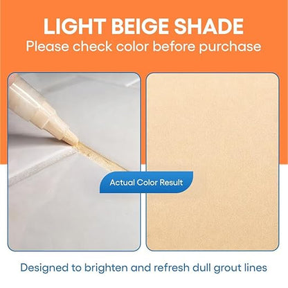 Light Beige Grout Paint Pen Tile Grout Colorant & Sealer Marker, Quick-Dry, Ideal for Bathroom, Shower, Kitchen Tiles Restores Grout Lines, 3 Adjustable Tips (2-3 mm) 2 Pack