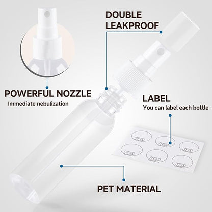 ZEJIA Small Spray Bottles 2OZ, Plastic Travel Spray Bottle, Refillable Mini Spray Bottle for Face, Liquids, Perfume, with Labels (3 Pack)