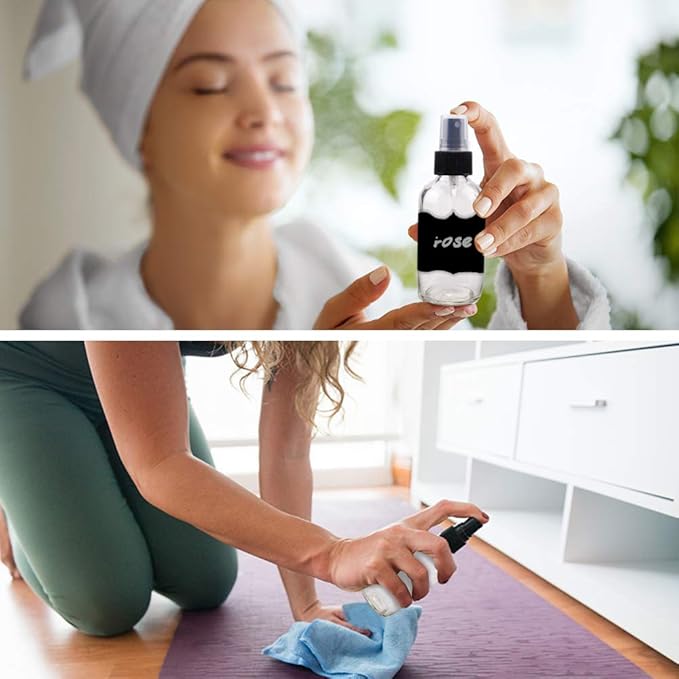 Loretoy Glass Spray Bottle Kit×10 (2×16 oz, 2×4 oz, 6×2 oz), 9×10 ml Roller Bottles, Anti UV, Multi Size and Versatile, Suitable for Aromatherapy, Facial Moisturizing, Watering, etc.(Clear)