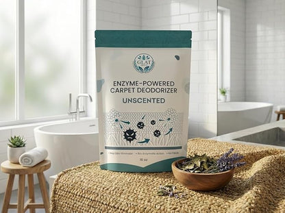 Enzyme-Powered Carpet Deodorizer (Powder) - Unscented | Natural Pet Odor Eliminator | Bio-Enzymatic Formula, Premium Performance, Eco Friendly | 16 oz