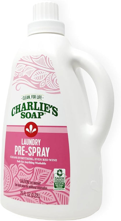 Charlie’s Soap Laundry Pre-Spray Stain Remover Refill (75.0 fl oz), Natural Laundry Pretreat and Stain Remover (One 75oz Refill)