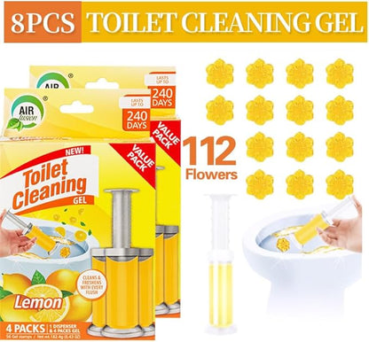 Toilet Cleaning Gel Lemon Scent. Pack of 4 (6.43oz) with 56 Gel Stamps for Continuous Toilet Cleaning, Deodorizing & Fruity Freshness.