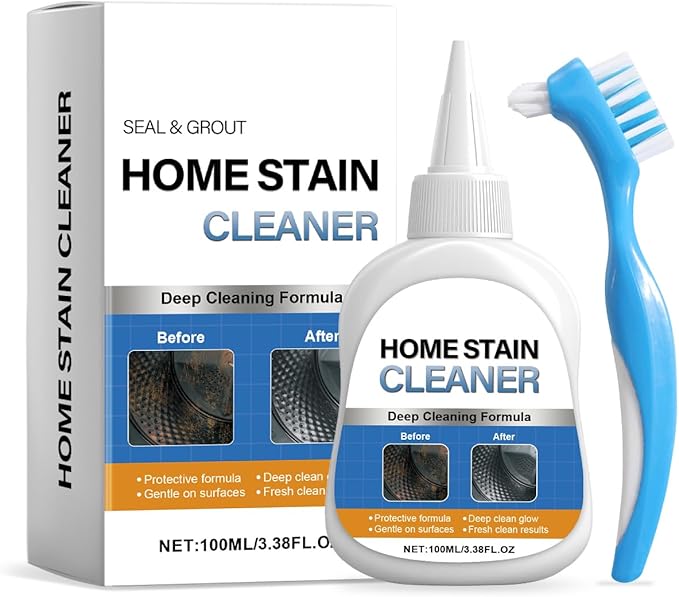 Home Stain Cleaner Gel, Washing Machine Cleaner, Deep Cleaning All-Purpose Gel with Brush for Washing Machine, Refrigerator Strips, Household Shower, Kitchen Sinks, Walls, Tiles, Bathrooms 3.38 fl.oz