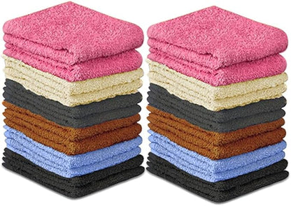 100% Cotton Washcloth Set 24 Packs – Soft, Absorbent Face Towels for Bathroom & Gym Use – Reusable, Durable & Machine Washable Wash Cloths - Multi-Color, 12x12 Inches