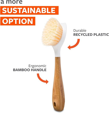 Full Circle Be Good - Bamboo Handle Dish Brush – Sustainable Kitchen Cleaning with Tough Bristles - Natural Dish Scrubber, Nonstick & Cast Iron Cleaner - Long Handle Brush for Dishes, Pots, and Pans