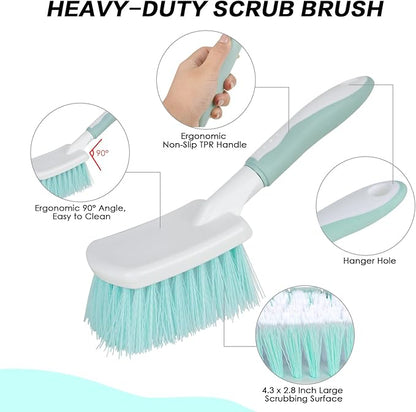 3 Pack Bathroom Scrub Brush Set, Heavy-Duty Scrub Brushes for Cleaning Floor, Green Scrubbing Brush with Non-Slip Handle and Stiff Bristles for Bathtub, Tub, Tile, Gap, Kitchen, Sink
