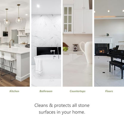 MORE Stone & Quartz Cleaner + Protector - Water Based Formula for Natural Stone and Quartz Surfaces (Pint 16 oz - Twin Pack)