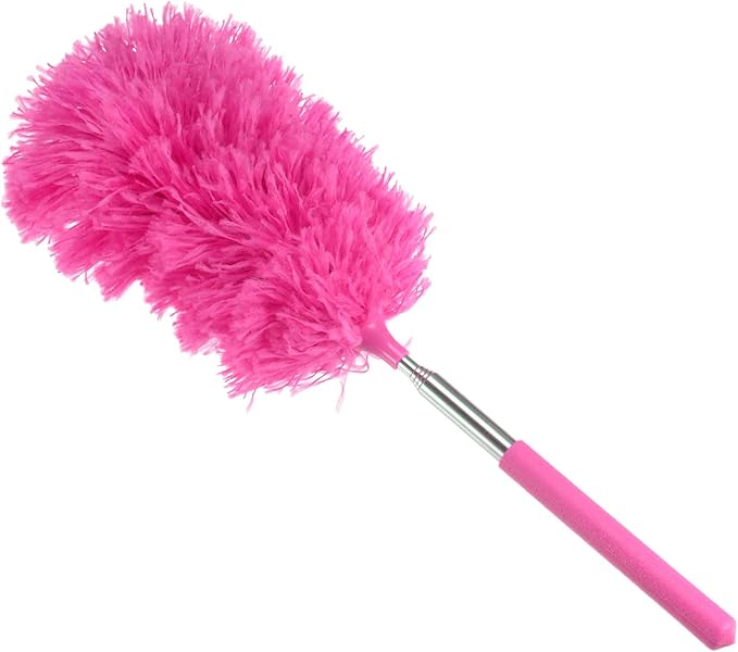 MECCANIXITY Microfiber Cleaning Duster, 12 to 31.5 Inch Washable Extendable Brush Flexible Feather Duster for Window Furniture, Rose Red