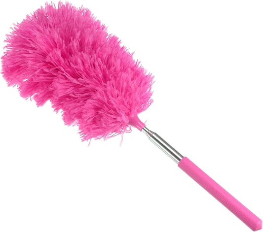 MECCANIXITY Microfiber Cleaning Duster, 12 to 31.5 Inch Washable Extendable Brush Flexible Feather Duster for Window Furniture, Rose Red