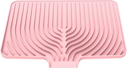 Dish Drying Mat for Kitchen Counter, with Built-in Drain Lip, Food-Grade Silicone, Easy Clean Pad for Countertop Protection, Multi-Functional Use (18x11.8, Pink)