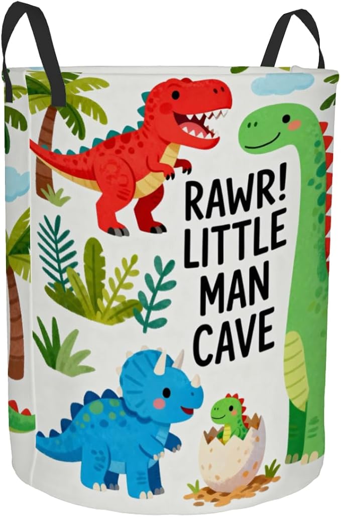 Kids Laundry Hamper Basket - Large Nursery Baby Hamper with Handle for Boys Girls Collapsible Clothes Baskets Organizer Toy Storage Bin Room Decor(Little Dinosaur)