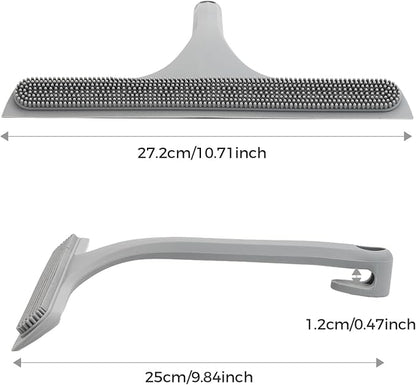 10.7“ Wide All-Purpose Shower Squeegee for Glass Doors, Squeegee for Shower Glass with Hook, Window Squeegee with Double-Ended Gap Brush Set for Shower, Bathroom, Car Glass, Mirror (Gray)