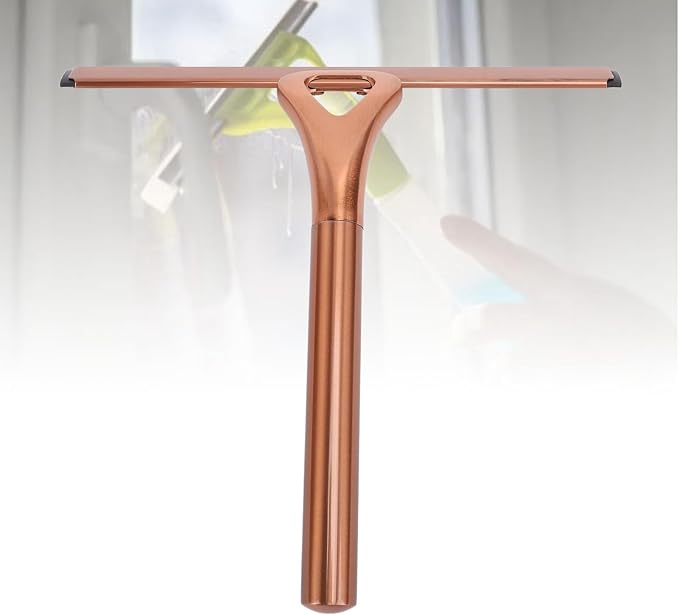 CHICIRIS 304 Stainless Steel Shower Squeegee, All Purpose Bathroom Cleaner Tool for Shower Glass Door Tile Wall Mirror Car, with Silicone Wiper and Suction Cup Hook (Bronze)