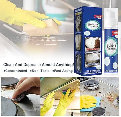 2PCS Bubble Cleaner, Foaming Heavy Oil Stain Cleaner, Stubborn Grease & Grime wipe Spray, All Purpose Cleaning for Kitchen and Other Stains (100ML*2)
