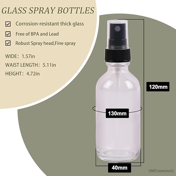 NOOEEISS Clear Glass Small Spray Bottles 2 oz 48 Packs,Fine Mist Sprayer Pretty Finish,Refillable Containers mini spray bottles for Cleaning Solutions and Skin Care (Clear 48Pack)