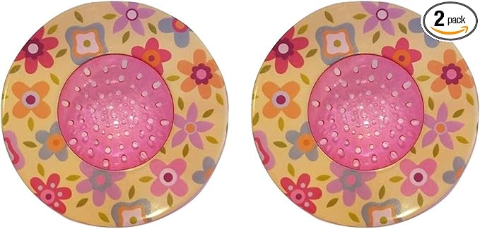 Handy Housewares 5.25" Diameter Decorative Designer Pattern Kitchen Sink Strainer/Food Trap (Two Pack, Pink Flowers)