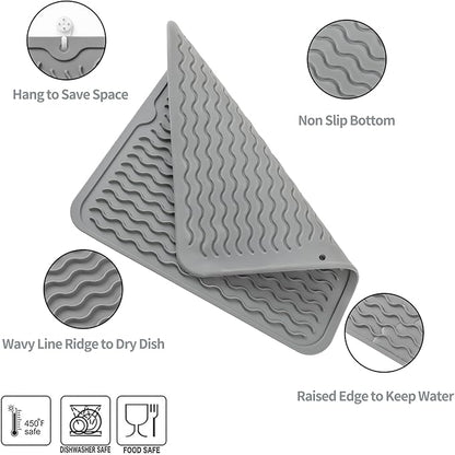 MicoYang Silicone Dish Drying Mat for Multiple Usage,Easy clean,Eco-friendly,Heat-resistant Silicone Mat for Kitchen Counter or Sink,Refrigerator or Drawer liner Grey M 12 inches x 12 inches