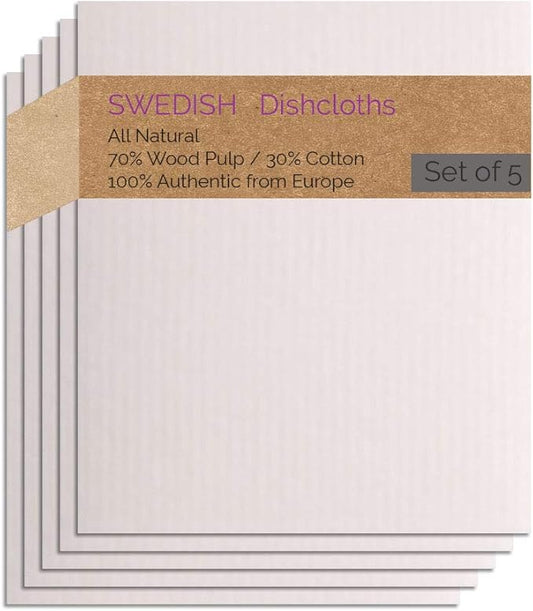 SWEDEdishcloths - Cellulose Sponge Dish Towels - Set of 5 (Natural) Swedish Dish Cloths