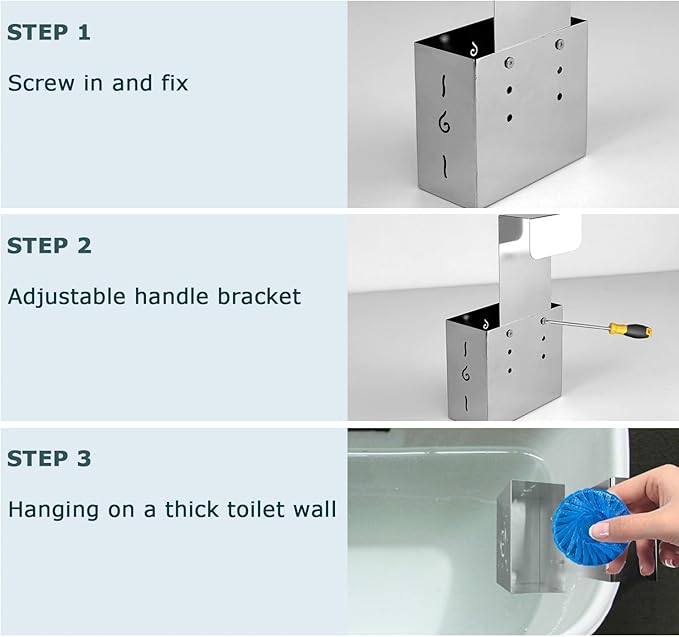 304 Stainless Steel Toilet Tank Cleaner Caddy with Adjustable Hook - Hanging Holder for Blue Tablets & Bleach Pods (Silver)