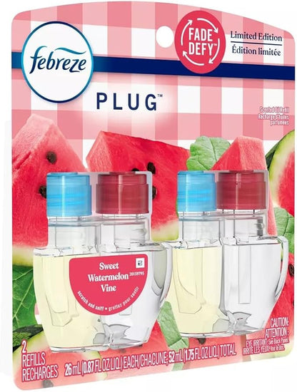 Febreze Plug with Fade Defy Technology Air Freshener - New Limited Edition - (2) of 0.87 fl oz Refills (Sweet Watermelon Vine)