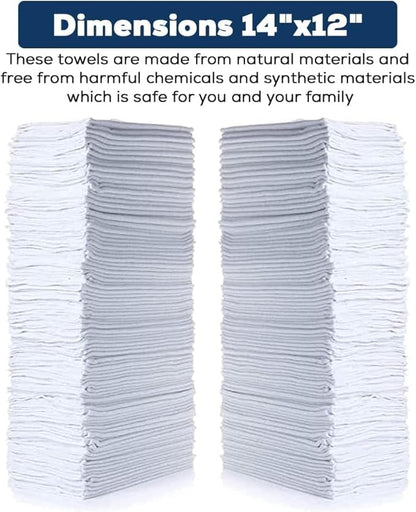 Simpli-Magic Cotton Shop Towels 14"x12" (150 Pack) – White Reusable Cleaning Shop Rags for Automobiles, Industries, Garage and Homes