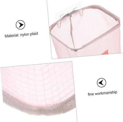 Wall-mounted Foldable Laundry Basket Space-saving Clothes Storage Organizer for Bathroom Bedroom and Laundry Mesh Design with Nail Hook Stylish Pink Color