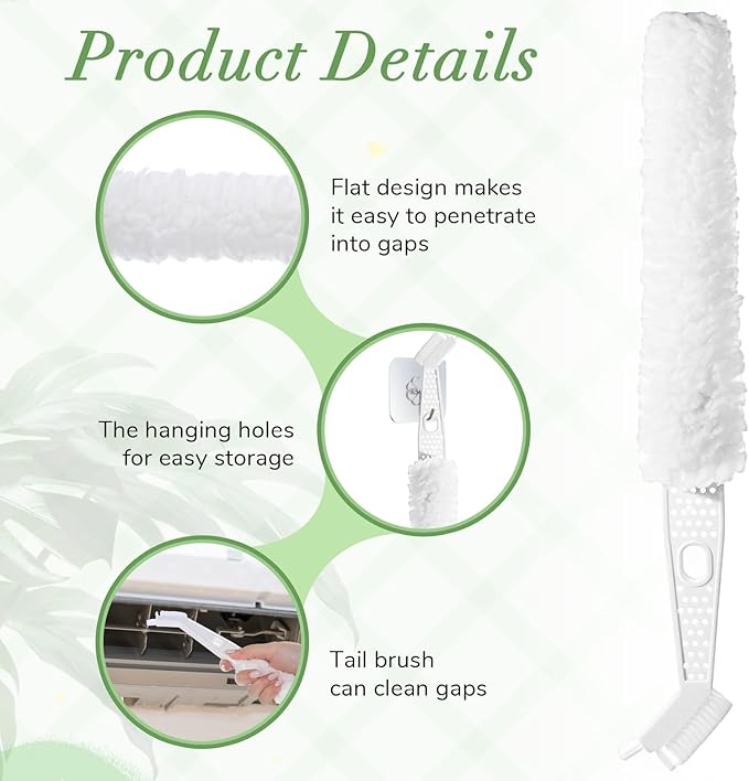 Prasacco Mini Split Air Conditioner Cleaning Kit, Under Fridge Cleaner Tool with Replaceable Brush Cloths, No Disassembly Required, Portable AC Coil Cleaner for Refrigerator, Furniture, Appliances