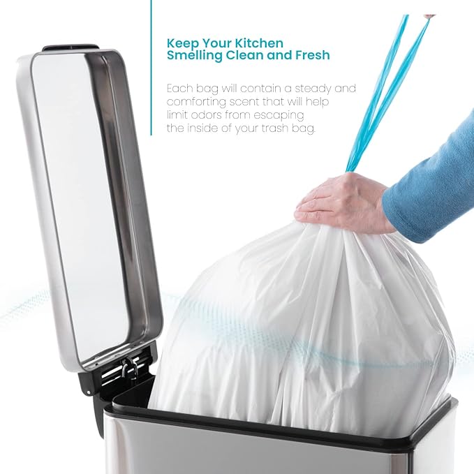 Home Zone Living 2-Pack 12 Gallon Kitchen Trash Bags with Drawstring Handles, Heavy Duty Custom Fit Design for Standard 45 to 50 Liter Kitchen Trash Cans, Code 45S, 60-Count