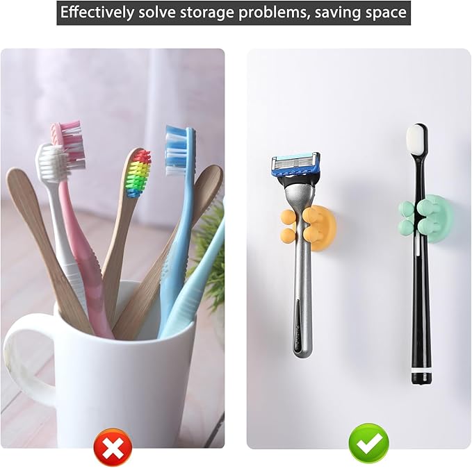 Razor Holder Shaver Hook Hanger Stand - 4Pcs Silicone Toothbrush Holders for Shower Wall Mounted Self Adhesive Cute Utility Bathroom Kitchen Organizer Storage Hook for Hanging Loofah Towel Tooth Brush
