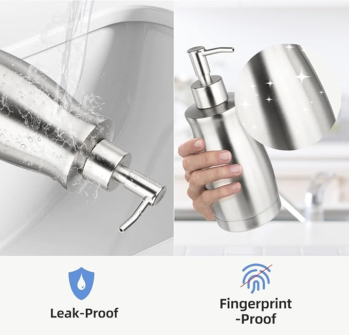 ARKTEK Soap Dispenser Stainless Steel 13.5 Oz - Liquid Hand Lotion Dispenser with Brushed Nickel Pump, Refillable Dishwashing Soap Dispenser Dish Soap for Kitchen, Bathroom, Countertop - Silver