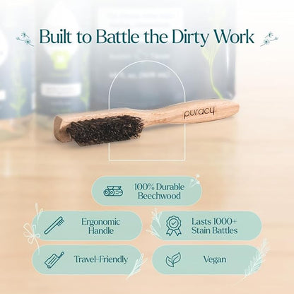 Puracy Laundry Stain Remover Brush for Tough, Deep, and Aged Clothing Stains, with Vegan Bristles for Safe and Effective Stain and Odor Elimination