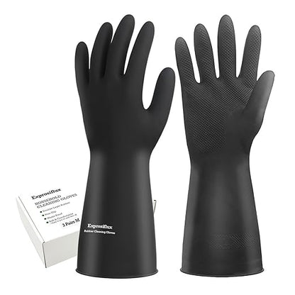Thick Rubber Cleaning Gloves - 3 Pairs Black Rubber Gloves for Dishwashing Medium, Non-Slip Kitchen Gloves for Washing Dishes, Reusable Cleaning Gloves, Waterproof, Heavy-Duty (3P,M)