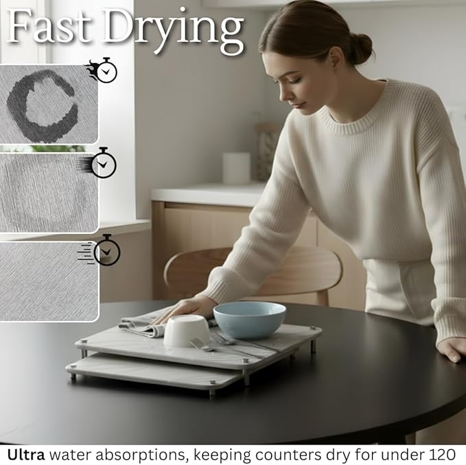 2 PCs Nesting Stone Drying Mat for Kitchen Counter - Fast Drying Mat - Diatomaceous Earth Dish Drying Mat with Non-Slip Feet - Heat Resistant Stone Drying Mat - Stone Dish Drying Mat for Kitchen