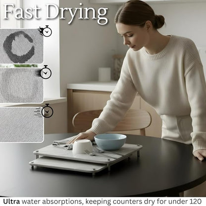 2 PCs Nesting Stone Drying Mat for Kitchen Counter - Fast Drying Mat - Diatomaceous Earth Dish Drying Mat with Non-Slip Feet - Heat Resistant Stone Drying Mat - Stone Dish Drying Mat for Kitchen