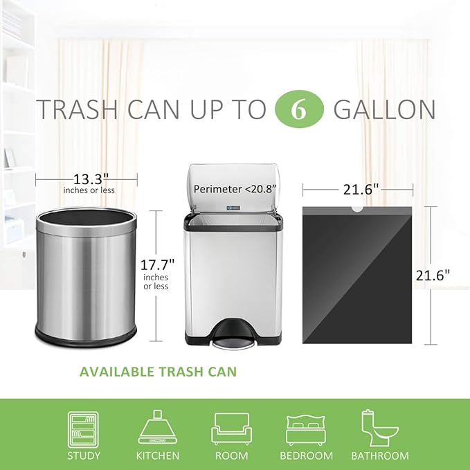 6 Gallon Small 120 Counts Strong Drawstring Trash Bags Garbage Bags by Teivio, Bathroom Trash Can Bin Liners, Plastic Bags for home office kitchen, Black