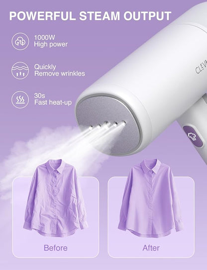 CLEVAST Steamer for Clothes - Portable Garment Steamer, Handheld Foldable Travel Size, Wrinkle Remover, 30-Second Fast Heat Up, 1000W Powerful Steam Output, 120V Only - S