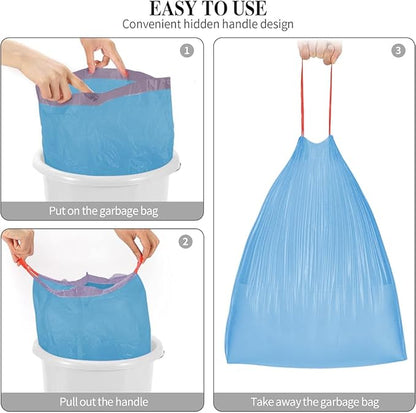 6Rolls Drawstring Small Trash Bags,4 Gallon Thicken Drawstring Small Garbage Bags for Kitchen,Bathroom,Bedroom,Home,Office Trash Cans，120 Counts (Blue)