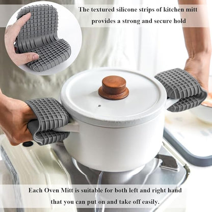 2 Pack Silicone Oven Mitts for Cooking, Heat Resistant Oven Mitt Set, Flexible Oven Gloves, Mini Oven Mitts Set with Non-Slip & Grip Heat Kitchen Mitt for Kitchen Cooking Baking (Grey)