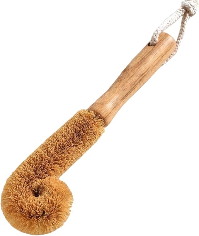 1Pcs Long Handle Scrubber with Bamboo Handle and Coconut Fibers Bristles Cleanning Brush for Glass Bottle Cup Winebottle Kitchen Home