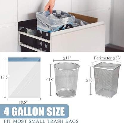 Small Trash Bags 4 Gallon - 150 Count Drawstring 4 Gallon Trash Bag, Tear-Free 4 Gal Small Garbage Bags for Office Bedroom Bathroom Trash Bags, Unscented White 4 Gal Trash Can Liners
