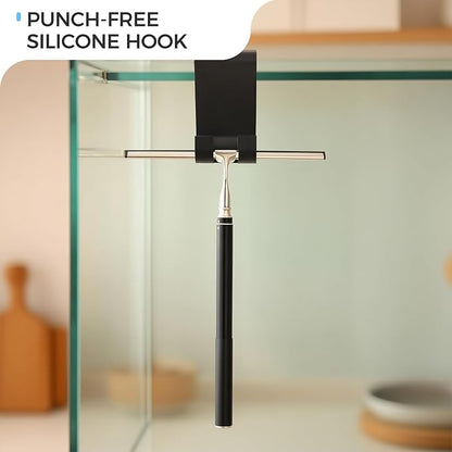 16.7“- 59.5" Long Handle Window Squeegee with Extension Pole, 12.4" Wide Metal Shower Squeegee for Glass Doors, 2-in-1 Squeegee for Home Window Cleaning, Tile Wall, Car (Silver)