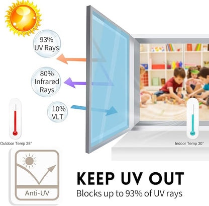 KESPEN Window Privacy Film One Way Daytime Privacy Heat Control Anti UV Non-Adhesive Reflective House Window Tint for Home and Office, Blue-Silver, 35.4 Inch X 8.2 Feet