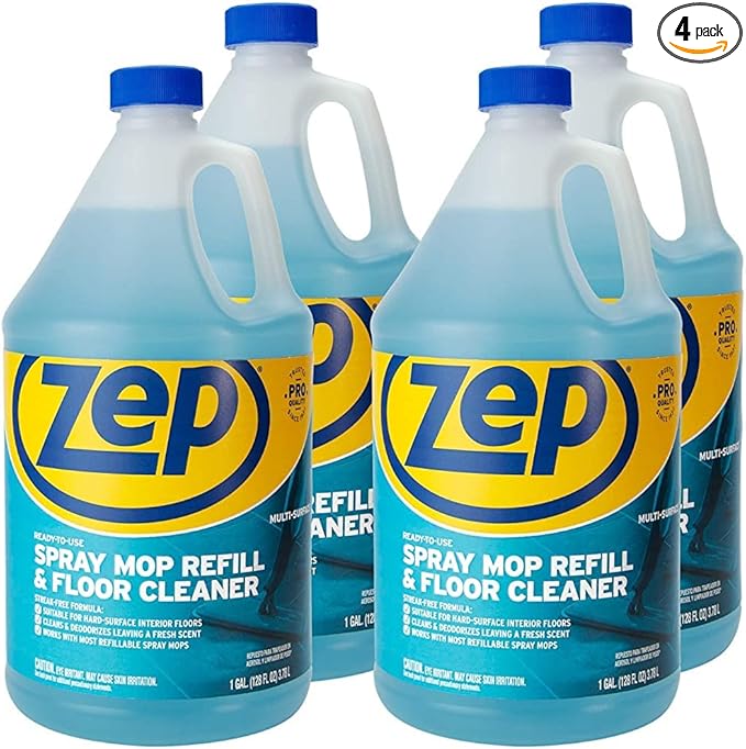 Zep Spray Mop Refill and Floor Cleaner - 1 Gallon (Case of 4) ZUMSF128 - Professional Grade Versatile Multi Surface Fresh Scent Floor Cleaner and Deodorizer