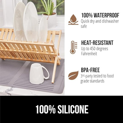 GORILLA GRIP 100% BPA-Free Patented Silicone Dish Drying Mat for Kitchen Counter, 18x24 Inch, Water Catching Ribbed Design, Easy Clean Waterproof Sink Liner, Heat Resistant, Fits Under Rack, Gray