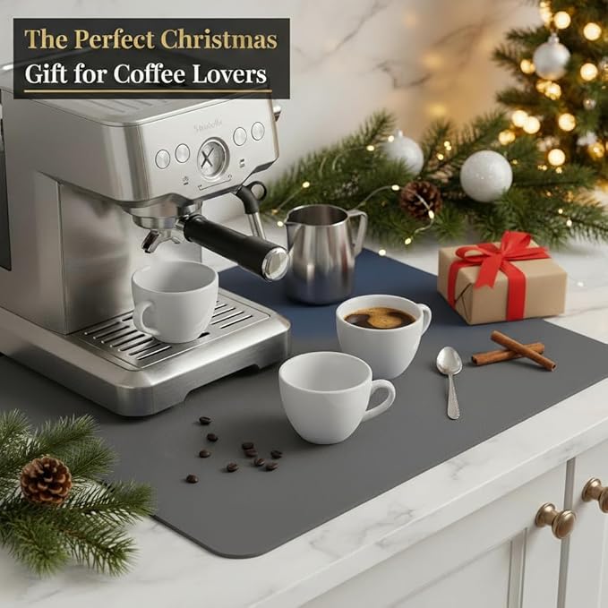 Dish Drying Mat Super Absorbent – 16" x 18" Coffee Mat for Countertops – Non-Slip Drying Mat for Kitchen Counter – Easy to Clean Water Absorbent Mat – Quick Dry Dish Mats (Dark Gray)