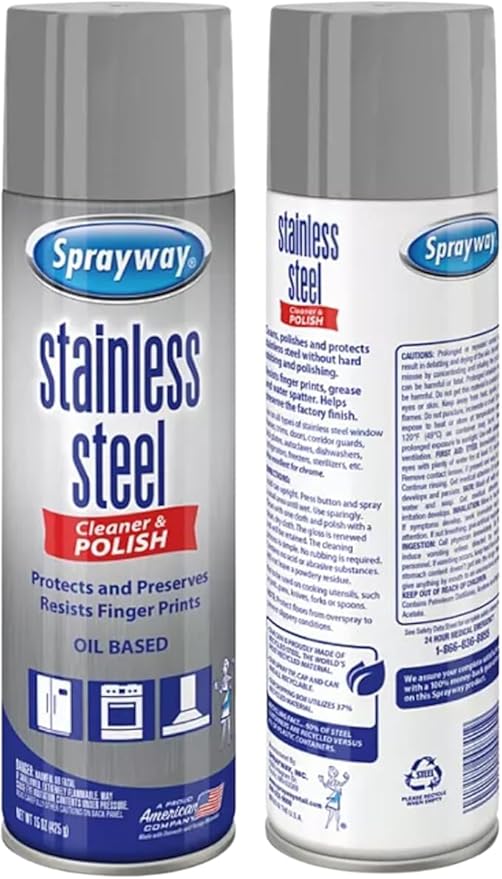 Sprayway Stainless Steel Cleaner Bundle – (2) 15 Oz Stainless Steel Cleaner Polish Cans + EliteWare Premium Microfiber Cloth – Streak-Free Shine for Appliances, Refrigerators & More
