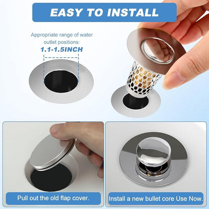 2Pack Bathroom Sink Stopper, Universal Drain Filter for Stainless Steel Floor Drain Filter, Universal Bathroom Sink Drains Pop-up Stopper with Filter Basket Hair Strainer(Color:Silver)